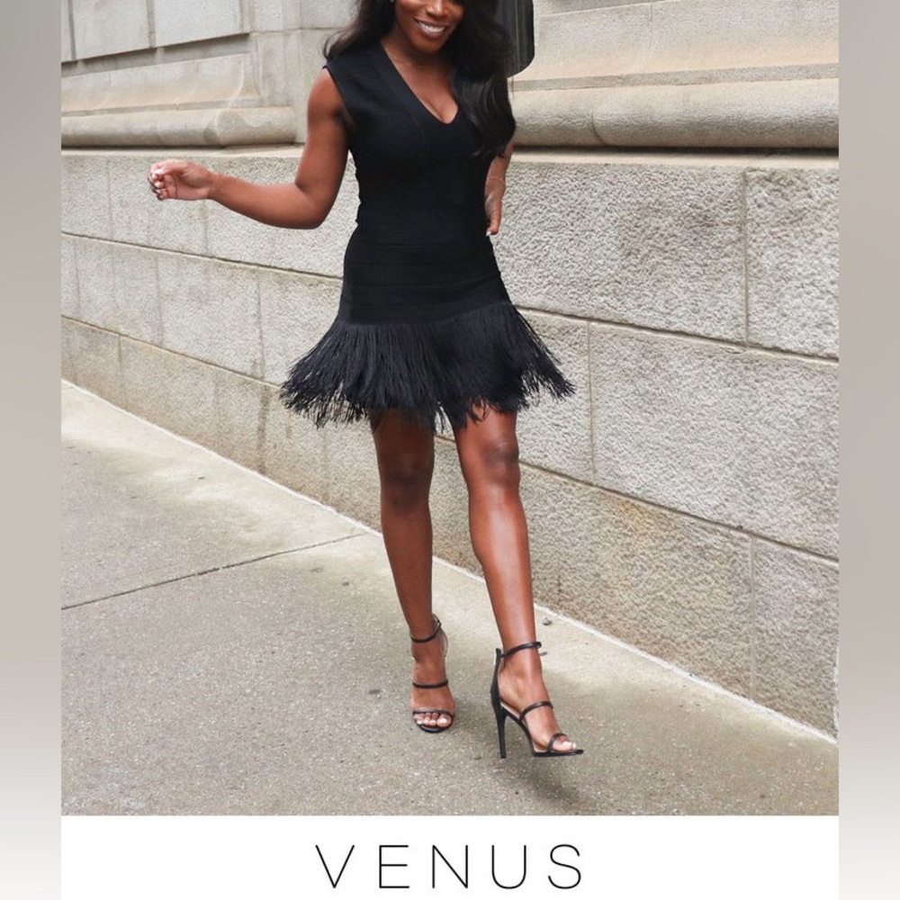 Venus Bandage Fringe Black bodycon mini Dress size small